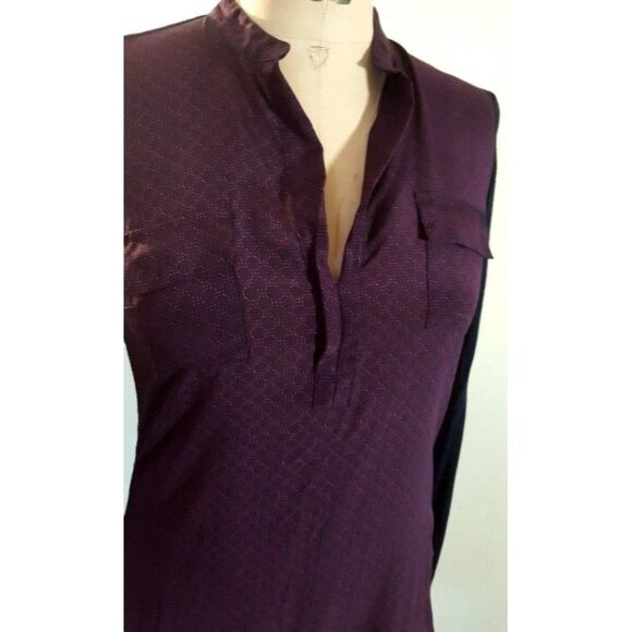 Aritzia BABATON silk blend navy & purple long sleeve V neck top blouse tunic - Picture 10 of 11